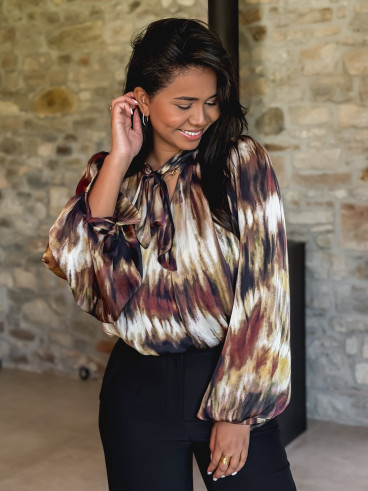 Blouse à motif Erika - Marron/Noir Blouse à motif Erika - Marron/Noir