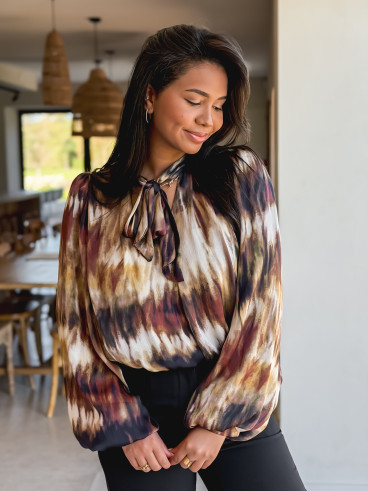 Blouse à motif Erika - Marron/Noir Blouse à motif Erika - Marron/Noir