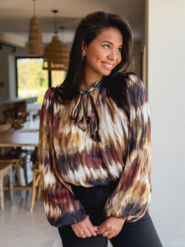 Blouse à motif Erika - Marron/Noir Blouse à motif Erika - Marron/Noir