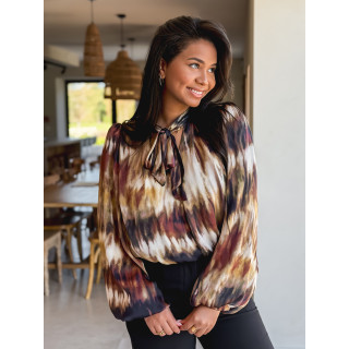 Blouse à motif Erika - Marron/Noir