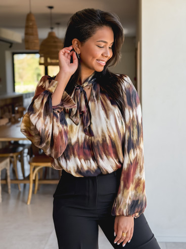 Blouse à motif Erika - Marron/Noir