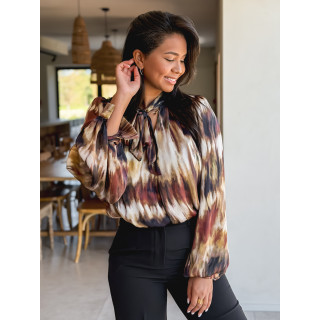 Blouse à motif Erika - Marron/Noir