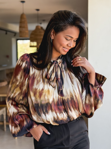 Blouse à motif Erika - Marron/Noir Blouse à motif Erika - Marron/Noir