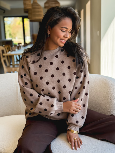 Pull à pois Naolie - Taupe Pull à pois Naolie - Taupe