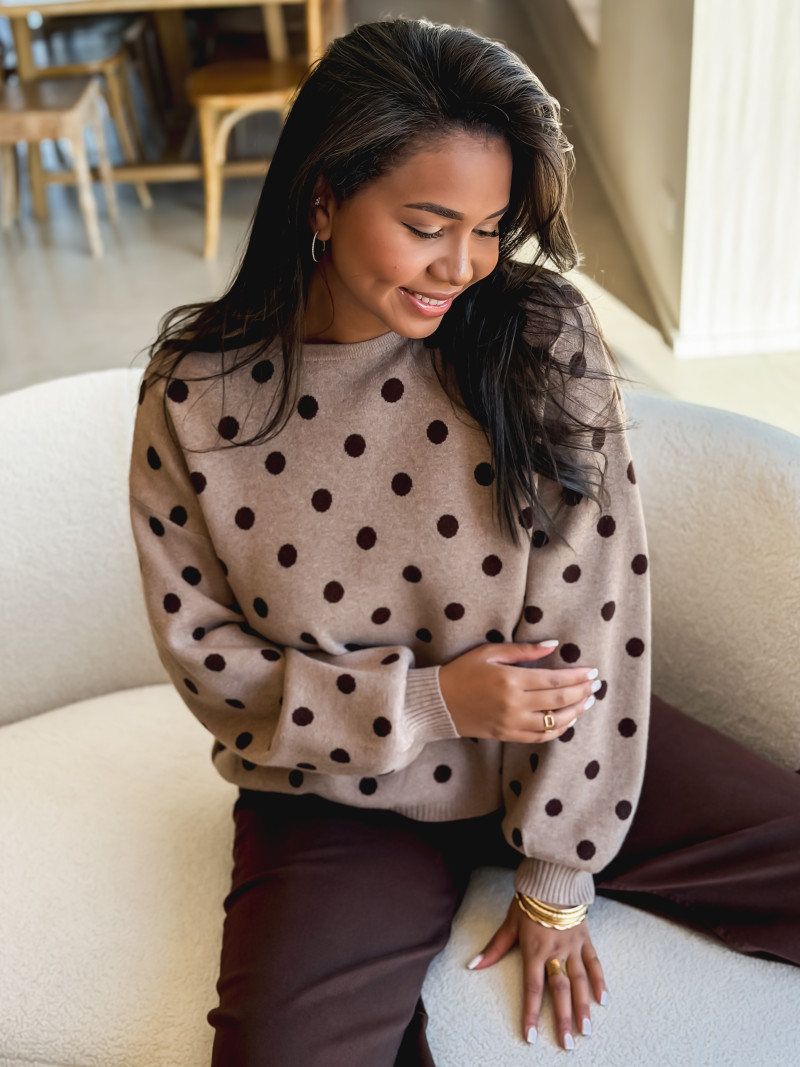 Pull à pois Naolie - Taupe Pull à pois Naolie - Taupe