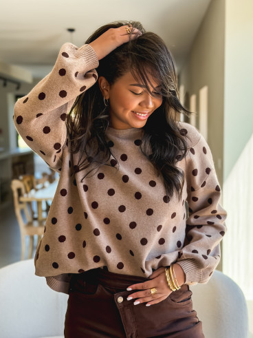 Pull à pois Naolie - Taupe Pull à pois Naolie - Taupe