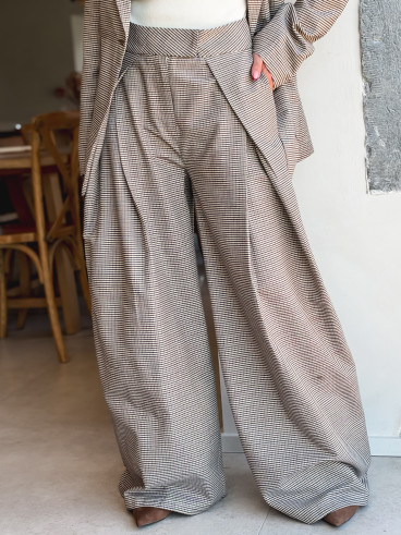 Pantalon à carreaux Marelle - Chocolat
