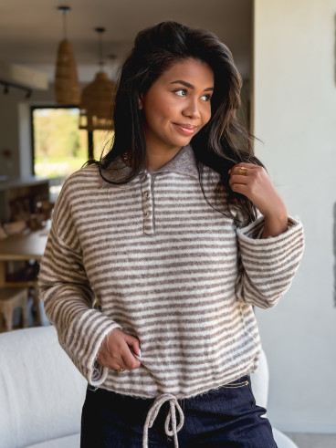 Pull ligné Zélinia - Taupe/crème Pull ligné Zélinia - Taupe/crème