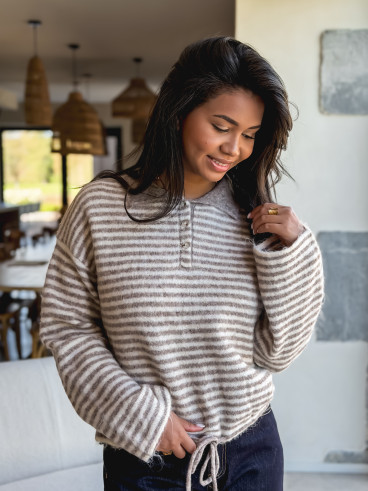 Pull ligné Zélinia - Taupe/crème Pull ligné Zélinia - Taupe/crème
