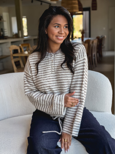 Pull ligné Zélinia - Taupe/crème