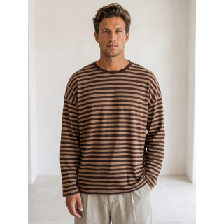 T-shirt manches longues ligné Manéo - Chocolat/Moka