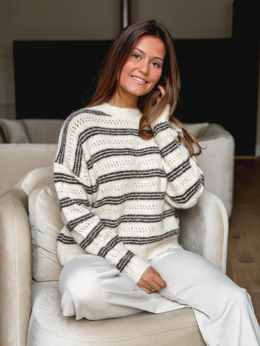 Pull ligné Sorraline - Beige/Chocolat