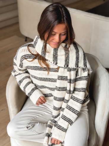 Pull ligné Sorraline - Beige/Chocolat