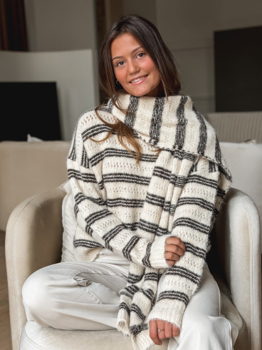 Pull ligné Sorraline - Beige/Chocolat