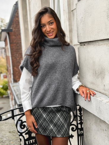 Jupe courte à carreaux Katalina - Gris foncé
