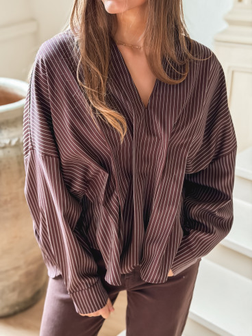 Blouse Ligné Carolinia - Chocolat