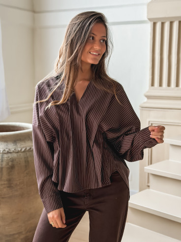 Blouse Ligné Carolinia - Chocolat
