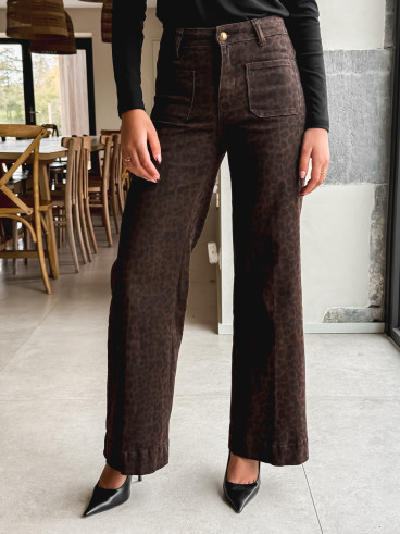 Jeans léopard Alaya - Chocolat/Noir
