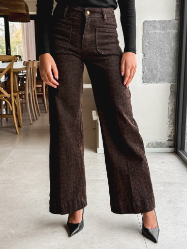 Jeans léopard Alaya - Chocolat/Noir