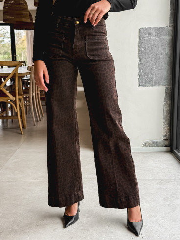 Jeans léopard Alaya - Chocolat/Noir