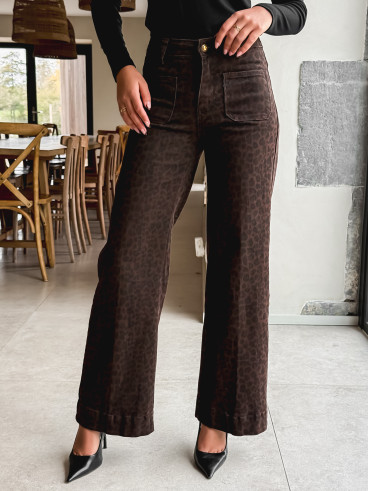 Jeans léopard Alaya - Chocolat/Noir