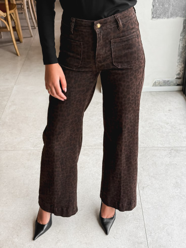 Jeans léopard Alaya - Chocolat/Noir