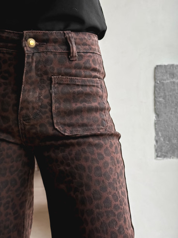 Jeans léopard Alaya - Chocolat/Noir