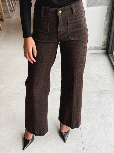 Jeans léopard Alaya - Chocolat/Noir