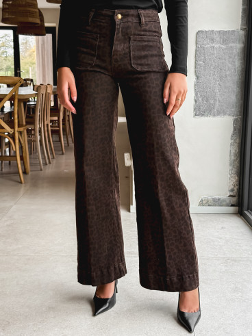 Jeans léopard Alaya - Chocolat/Noir