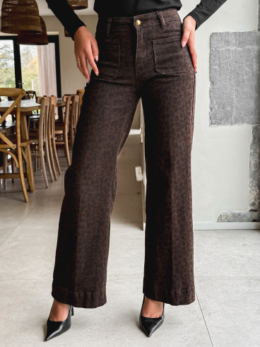 Jeans léopard Alaya - Chocolat/Noir