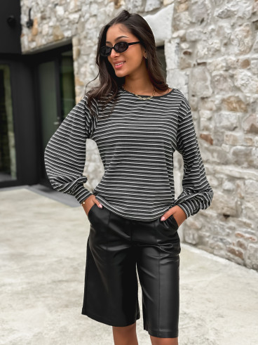 Pull ligné Élanora - Gris/Blanc Pull ligné Élanora - Gris/Blanc