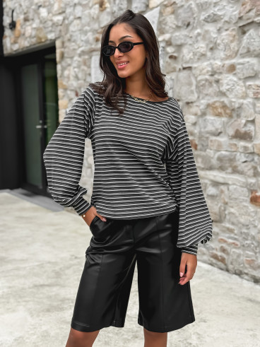 Pull ligné Élanora - Gris/Blanc Pull ligné Élanora - Gris/Blanc