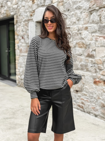 Pull ligné Élanora - Gris/Blanc Pull ligné Élanora - Gris/Blanc