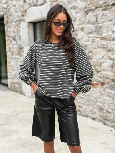 Pull ligné Élanora - Gris/Blanc Pull ligné Élanora - Gris/Blanc