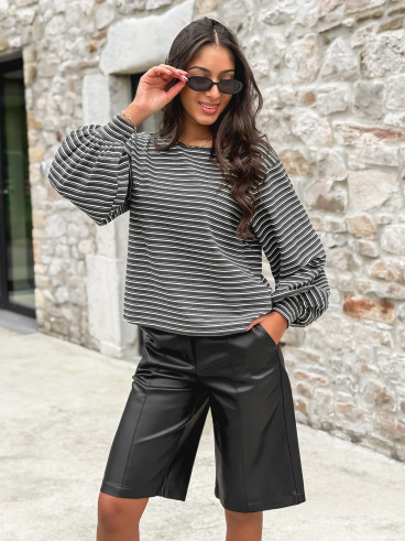 Pull ligné Élanora - Gris/Blanc Pull ligné Élanora - Gris/Blanc