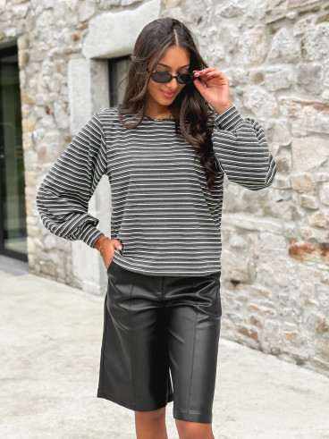 Pull ligné Élanora - Gris/Blanc Pull ligné Élanora - Gris/Blanc