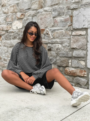 Pull ligné Élanora - Gris/Blanc