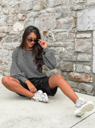 Pull ligné Élanora - Gris/Blanc Pull ligné Élanora - Gris/Blanc
