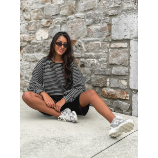 Pull ligné Élanora - Gris/Blanc