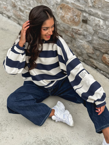 Pull ligné Esméa - Bleu marine/Ecru