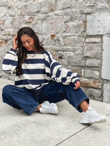 Pull ligné Esméa - Bleu marine/Ecru