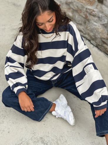 Pull ligné Esméa - Bleu marine/Ecru