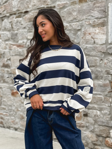Pull ligné Esméa - Bleu marine/Ecru