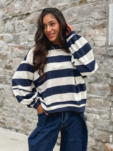 Pull ligné Esméa - Bleu marine/Ecru
