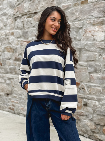 Pull ligné Esméa - Bleu marine/Ecru