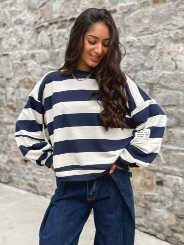 Pull ligné Esméa - Bleu marine/Ecru