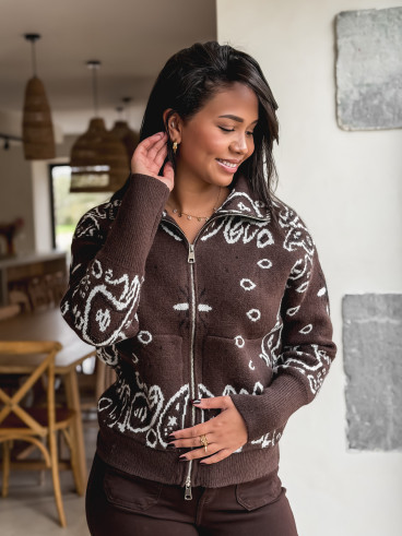 Gilet à motifs Elzaé - Chocolat