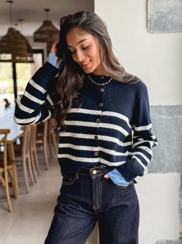 Gilet ligné Hidaya - Bleu marine