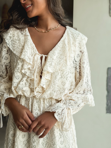 Robe courte à motifs Aurélys - Crème