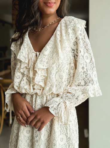 Robe courte à motifs Aurélys - Crème